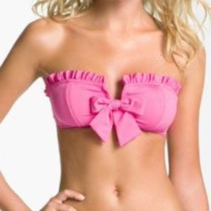 Betsey Johnson Azalea Pink Cake Pop Ruffle Bandeau Bikini Top Sz L